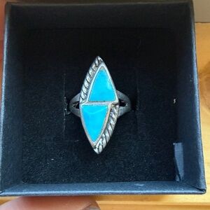 Southwestern Double Turquoise Arrowhead Ring Sterling Sz 6.5